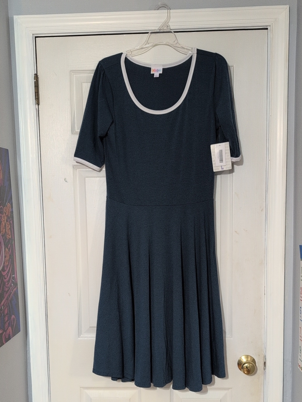 Women’s Navy Fit-and-Flare Dress with Contrast Trim Lularoe